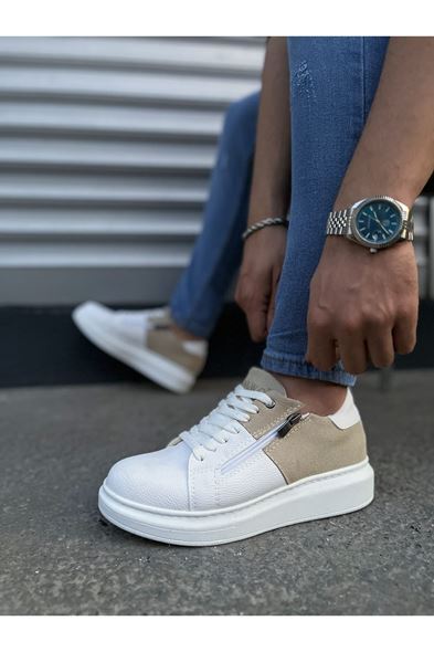 JY155 Warrior Bağcıklı ve Fermuarlı Cilt Süet Erkek Günlük Sneaker Ayakkabı CSBT - Beyaz/Krem