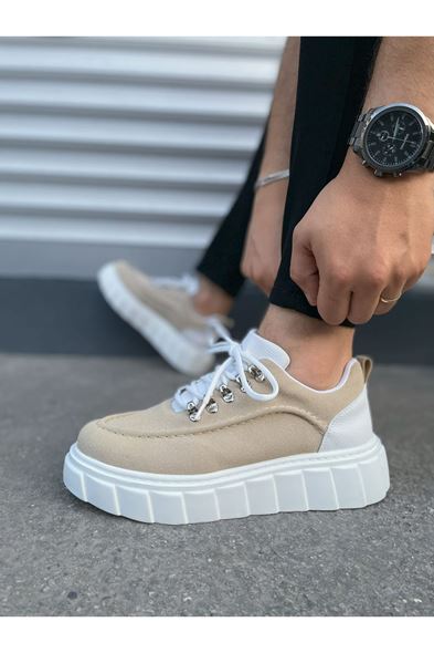 JY010 Cloud Bağcıklı Süet Erkek Günlük Sneaker Ayakkabı SBT - Krem/Beyaz