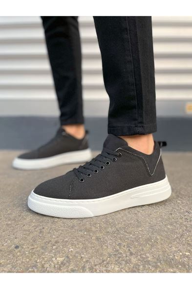 JY204 Flex Bağcıklı Keten Kumaş Erkek Günlük Sneaker Ayakkabı KBT - Siyah