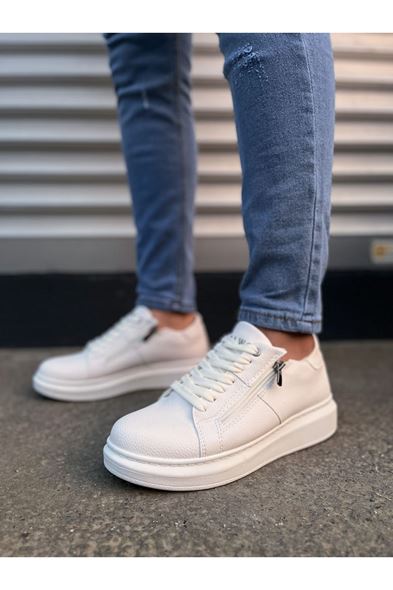 JY155 Warrior Bağcıklı ve Fermuarlı Cilt Erkek Günlük Sneaker Ayakkabı CBT - Beyaz