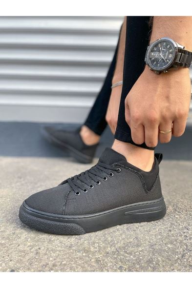 JY204 Flex Bağcıklı Keten Kumaş Erkek Günlük Sneaker Ayakkabı KST - Siyah