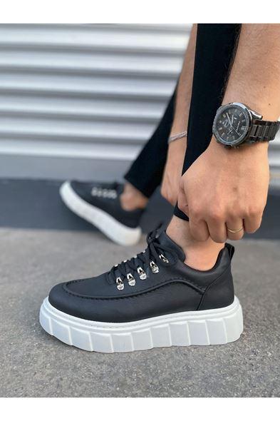 JY010 Cloud Bağcıklı Cilt Erkek Günlük Sneaker Ayakkabı CBT - Siyah
