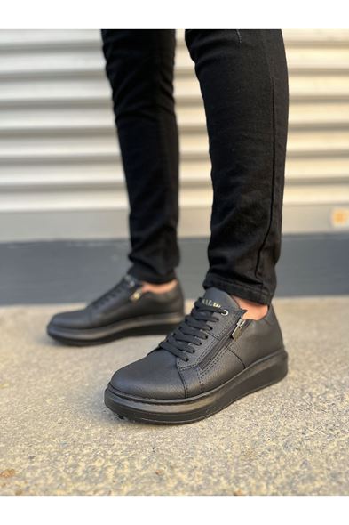 JY155 Warrior Bağcıklı ve Fermuarlı Cilt Erkek Günlük Sneaker Ayakkabı CST - Siyah