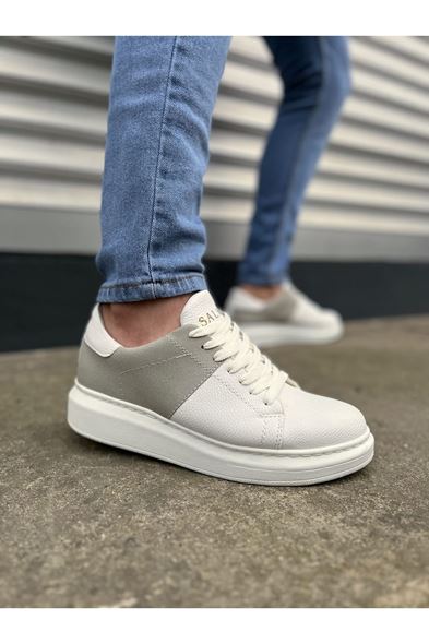 JY151 Boost Bağcıklı Cilt Süet Erkek Günlük Sneaker Ayakkabı CSBT - Beyaz/Gri