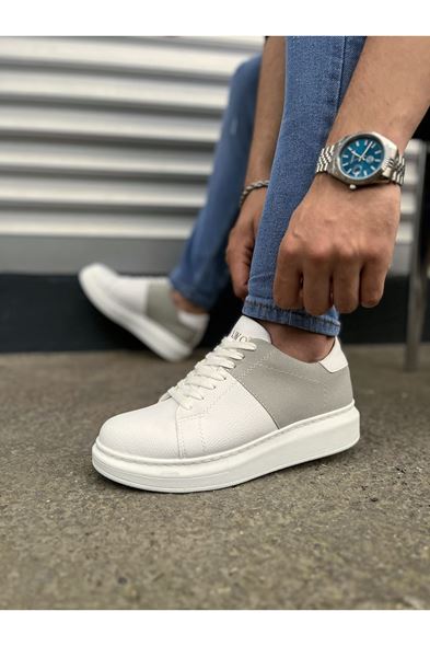 JY151 Boost Bağcıklı Cilt Süet Erkek Günlük Sneaker Ayakkabı CSBT - Beyaz/Gri