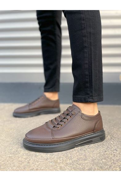JY0535 Prime Bağcıklı Cilt Erkek Günlük Sneaker Ayakkabı CST - Kahverengi