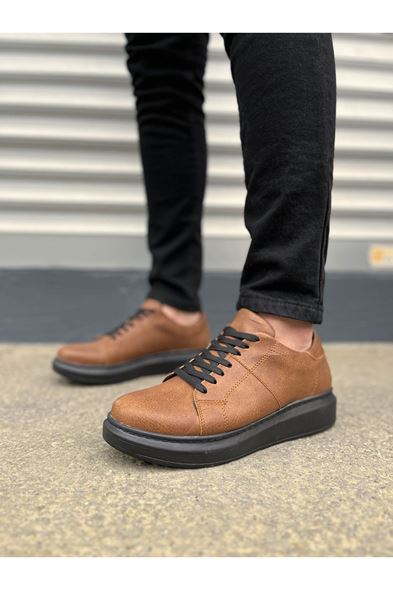 JY151 Boost Bağcıklı Cilt Erkek Günlük Sneaker Ayakkabı CST - Taba
