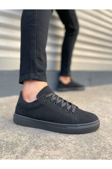 JY122 Mode Bağcıklı Süet Erkek Günlük Sneaker Ayakkabı SST - Siyah
