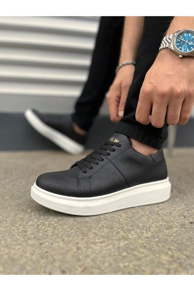JY151 Boost Bağcıklı Cilt Erkek Günlük Sneaker Ayakkabı CBT - Siyah