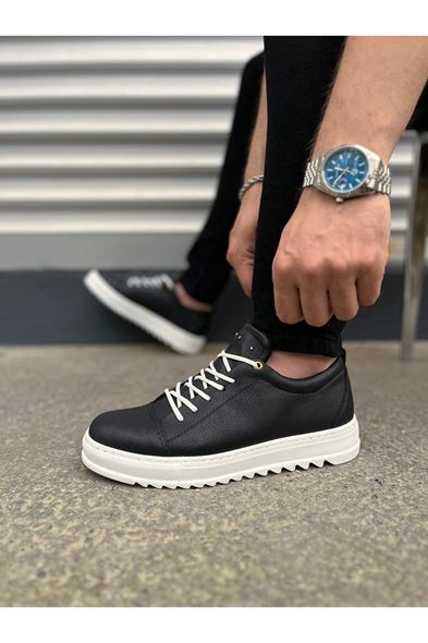 JY152 Cool Bağcıklı Cilt Erkek Günlük Spor Klasik Ayakkabı CBT - Siyah