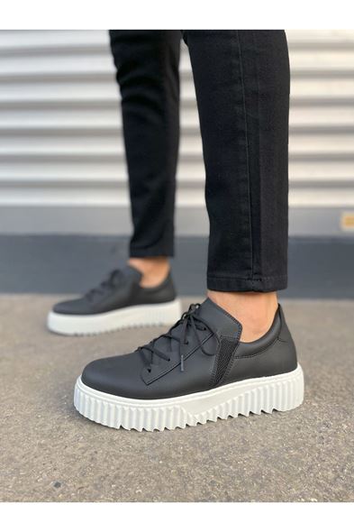 JY502 Bold Bağcıklı Cilt Erkek Günlük Sneaker Ayakkabı CBT - Siyah