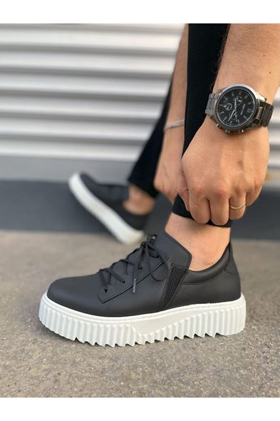 JY502 Bold Bağcıklı Cilt Erkek Günlük Sneaker Ayakkabı CBT - Siyah