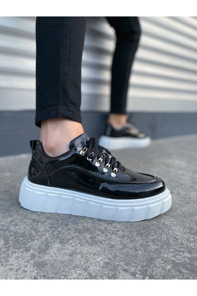 JY010 Cloud Bağcıklı Rugan Erkek Günlük Sneaker Ayakkabı RBT - Siyah