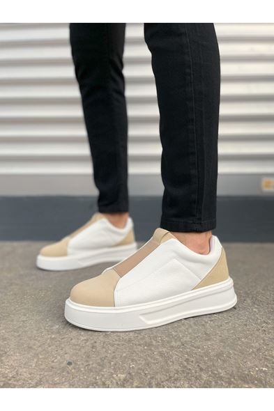 JY007 Alba Bağcıksız Süet Cilt Erkek Günlük Sneaker Ayakkabı SCBT Bej/Beyaz
