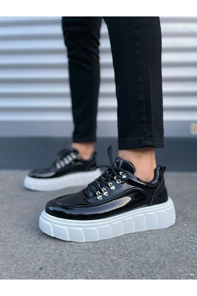 JY010 Cloud Bağcıklı Rugan Erkek Günlük Sneaker Ayakkabı RBT - Siyah