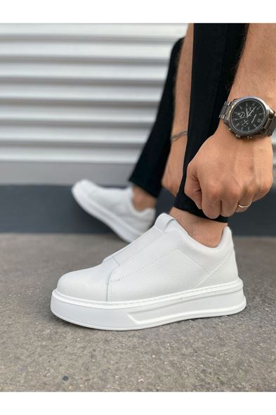 JY007 Alba Bağcıksız Cilt Erkek Günlük Sneaker Ayakkabı CBT Beyaz