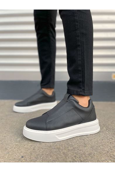 JY007 Alba Bağcıksız Cilt Erkek Günlük Sneaker Ayakkabı CBT Siyah