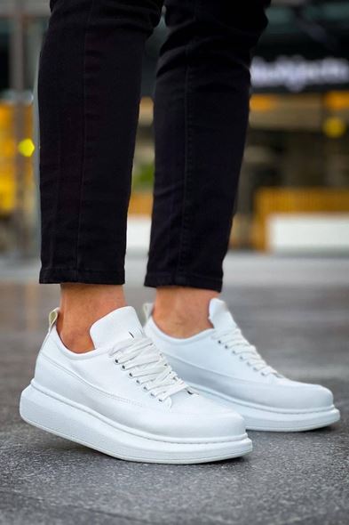 JY814 Axel Bağcıklı Cilt Erkek Günlük Sneaker Ayakkabı CBT Beyaz