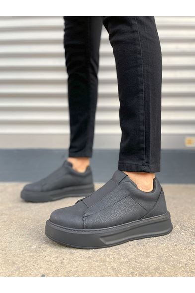 JY007 Alba Bağcıksız Cilt Erkek Günlük Sneaker Ayakkabı CST Siyah
