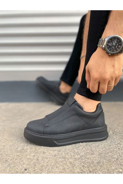 JY007 Alba Bağcıksız Cilt Erkek Günlük Sneaker Ayakkabı CST Siyah