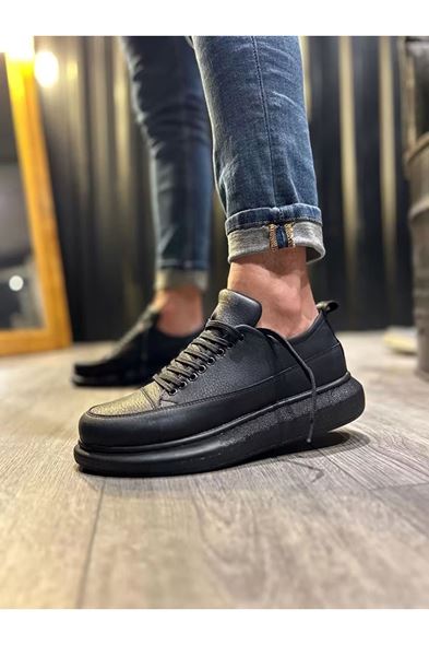 JY914 Drake Bağcıklı Cilt Erkek Günlük Sneaker Ayakkabı CST Siyah