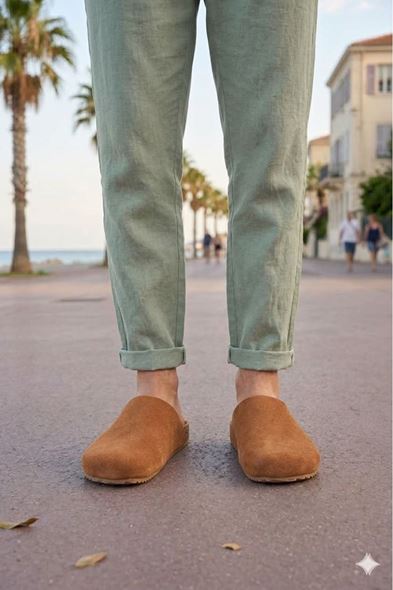 JY0556 Ravn Bağcıksız Hakiki Süet Deri Erkek Günlük Mantar Taban Loafer Klasik Ayakkabı HDMT - Taba