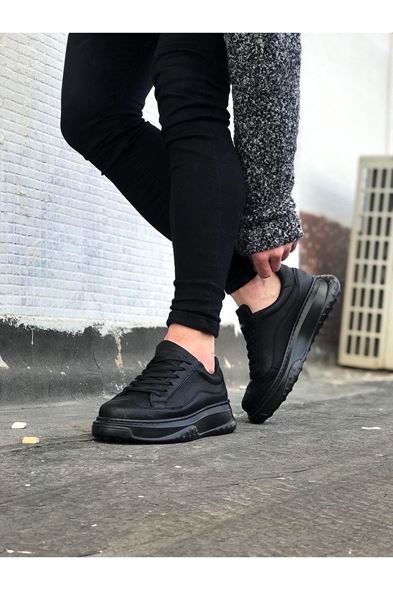 JY507 Alone Bağcıklı Cilt Erkek Günlük Sneaker Ayakkabı CST Siyah