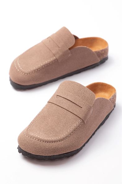 JY0456 Rayn Bağcıksız Hakiki Süet Deri Erkek Günlük Mantar Taban Loafer Klasik Ayakkabı HDMT - Bej