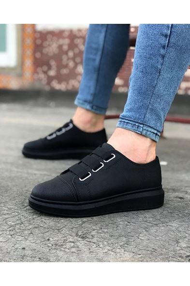 JY026 Astor Erkek Günlük Lastikli Cilt Spor Sneaker Ayakkabı CST - Siyah