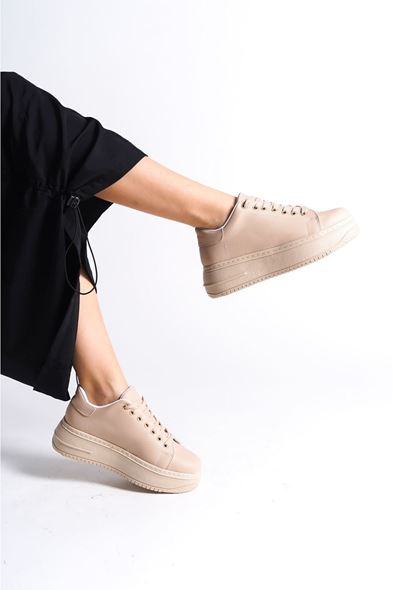 BIANA Bağcıklı Ortopedik Taban Kadın Sneaker Spor Ayakkabı CTT - Ten