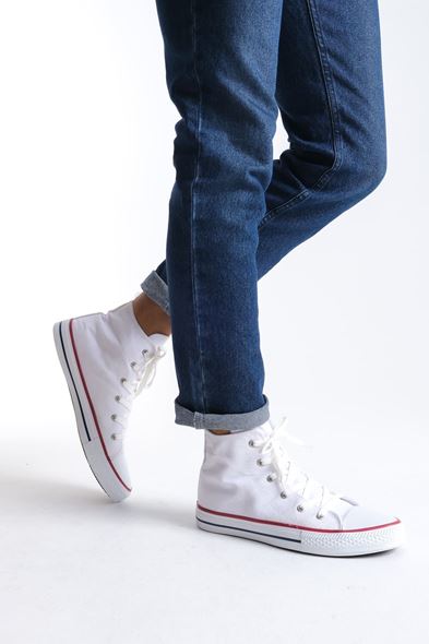 JY0423 AXE Bağcıklı Keten Kumaş Erkek Günlük Sneaker Ayakkabı KBT - Beyaz
