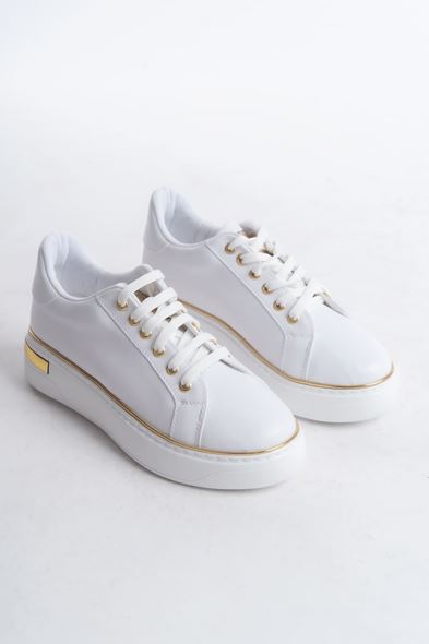 MINA Bağcıklı Ortopedik Taban Kadın Sneaker Spor Ayakkabı CBT - Beyaz/Altın