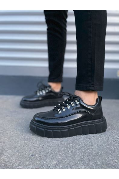 JY010 Cloud Bağcıklı Rugan Erkek Günlük Sneaker Ayakkabı RST - Siyah