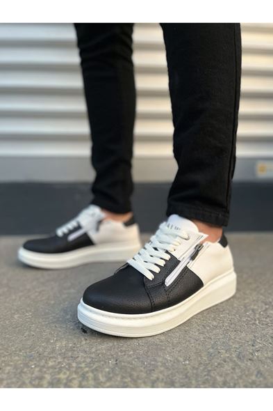 JY155 Warrior Bağcıklı ve Fermuarlı Cilt Erkek Günlük Sneaker Ayakkabı CBT - Beyaz/Siyah