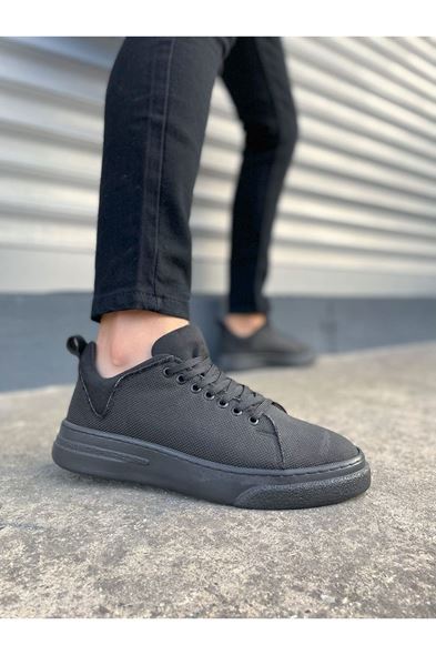 JY204 Flex Bağcıklı Keten Kumaş Erkek Günlük Sneaker Ayakkabı KST - Siyah