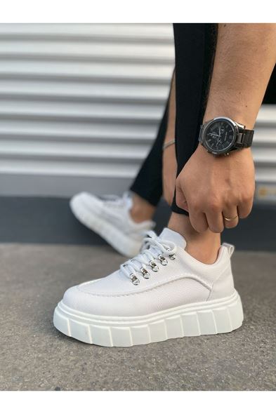 JY010 Cloud Bağcıklı Cilt Erkek Günlük Sneaker Ayakkabı CBT - Beyaz