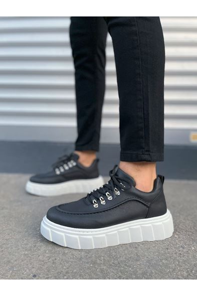 JY010 Cloud Bağcıklı Cilt Erkek Günlük Sneaker Ayakkabı CBT - Siyah