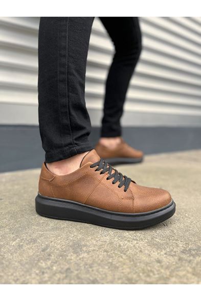 JY151 Boost Bağcıklı Cilt Erkek Günlük Sneaker Ayakkabı CST - Taba