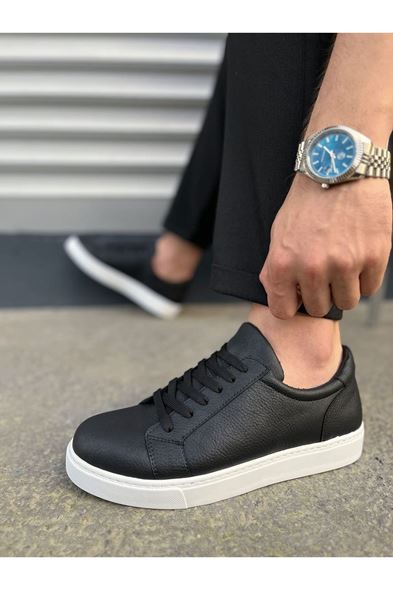 JY165 Elite Bağcıklı Cilt Erkek Günlük Sneaker Ayakkabı CBT - Siyah