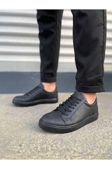 JY165 Elite Bağcıklı Cilt Erkek Günlük Sneaker Ayakkabı CST - Siyah