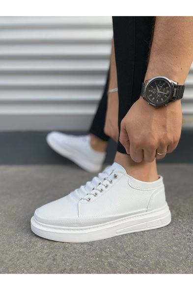 JY0535 Prime Bağcıklı Cilt Erkek Günlük Sneaker Ayakkabı CBT - Beyaz