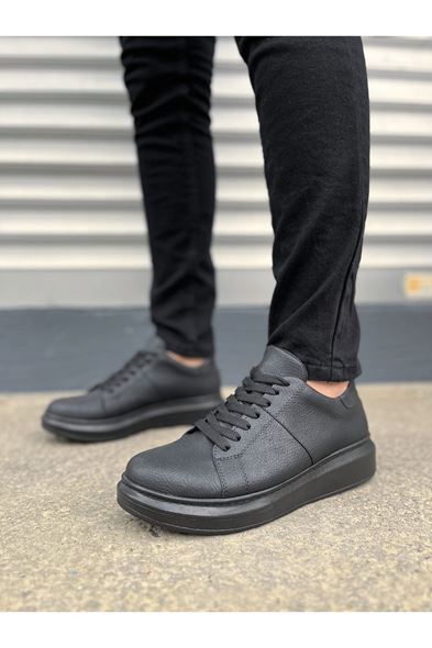 JY151 Boost Bağcıklı Cilt Erkek Günlük Sneaker Ayakkabı CST - Siyah
