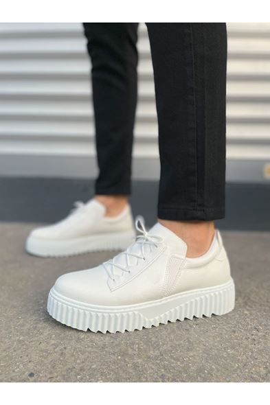 JY502 Bold Bağcıklı Cilt Erkek Günlük Sneaker Ayakkabı CBT - Beyaz