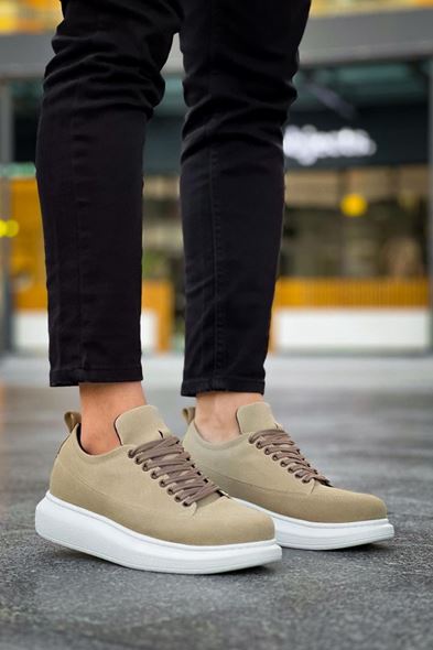 JY814 Axel Bağcıklı Süet Erkek Günlük Sneaker Ayakkabı SBT Krem