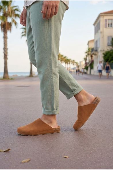 JY0556 Ravn Bağcıksız Hakiki Süet Deri Erkek Günlük Mantar Taban Loafer Klasik Ayakkabı HDMT - Taba