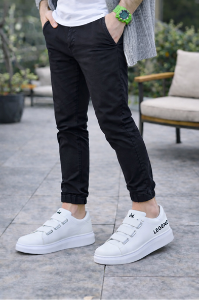 JY029 Mono Bağcıksız 3 Bantlı Lastikli Legend Cilt Erkek Günlük Sneaker Ayakkabı CBT - Beyaz