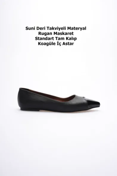 Margaret Kadın Siyah Rugan Babet Ayakkabı