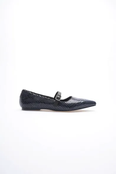 Isolde Kadın Lacivert Kroko Babet Ayakkabı