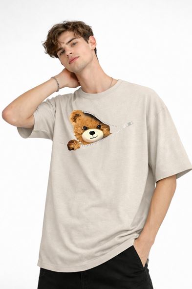 CH - Bear Baskılı Oversize Tişört BEJ