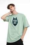 Wolf - Oversize Erkek Tişört SU YESILI